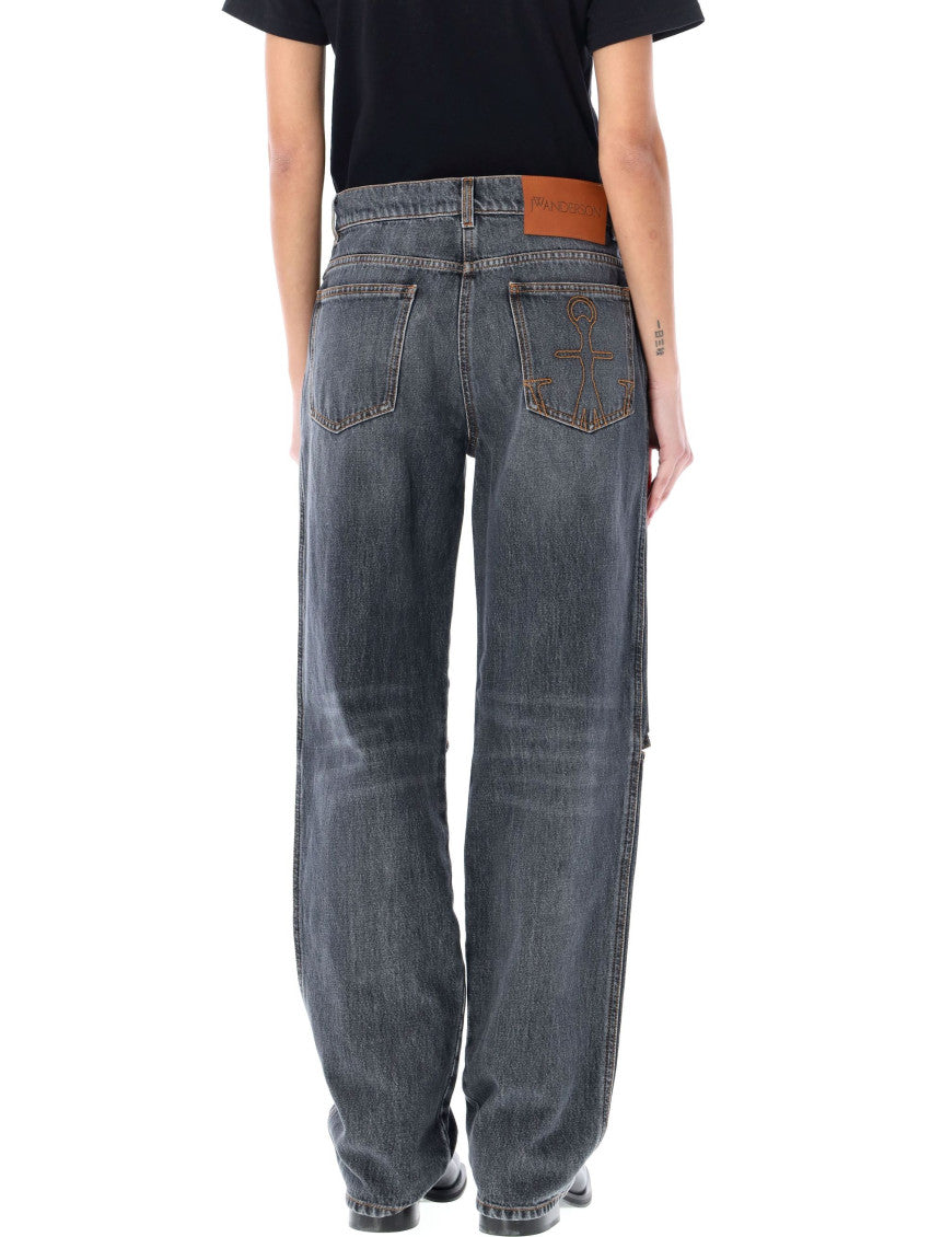 Grey Cut-out Straight Jeans 2