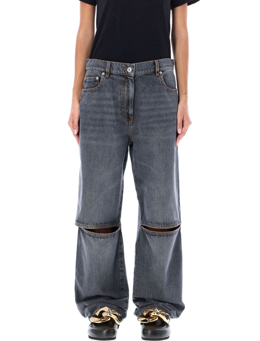 Grey Cut-out Straight Jeans 3