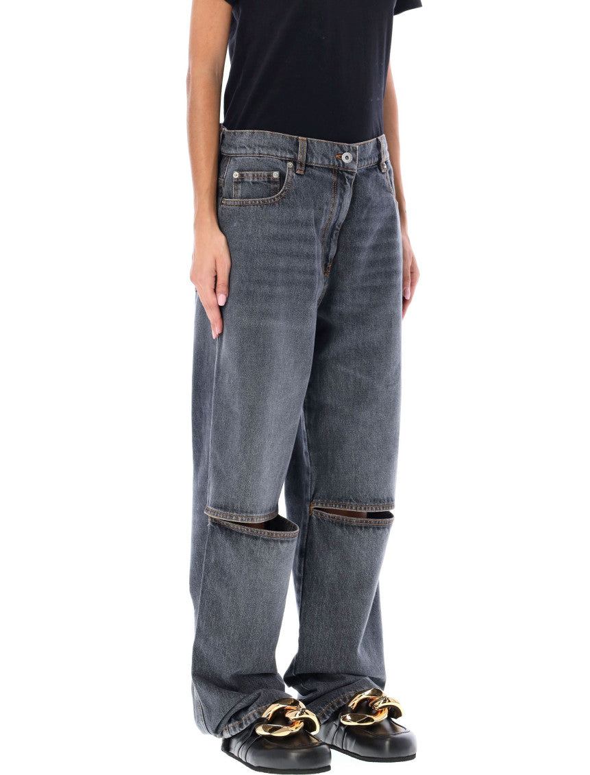 Grey Cut-out Straight Jeans 4
