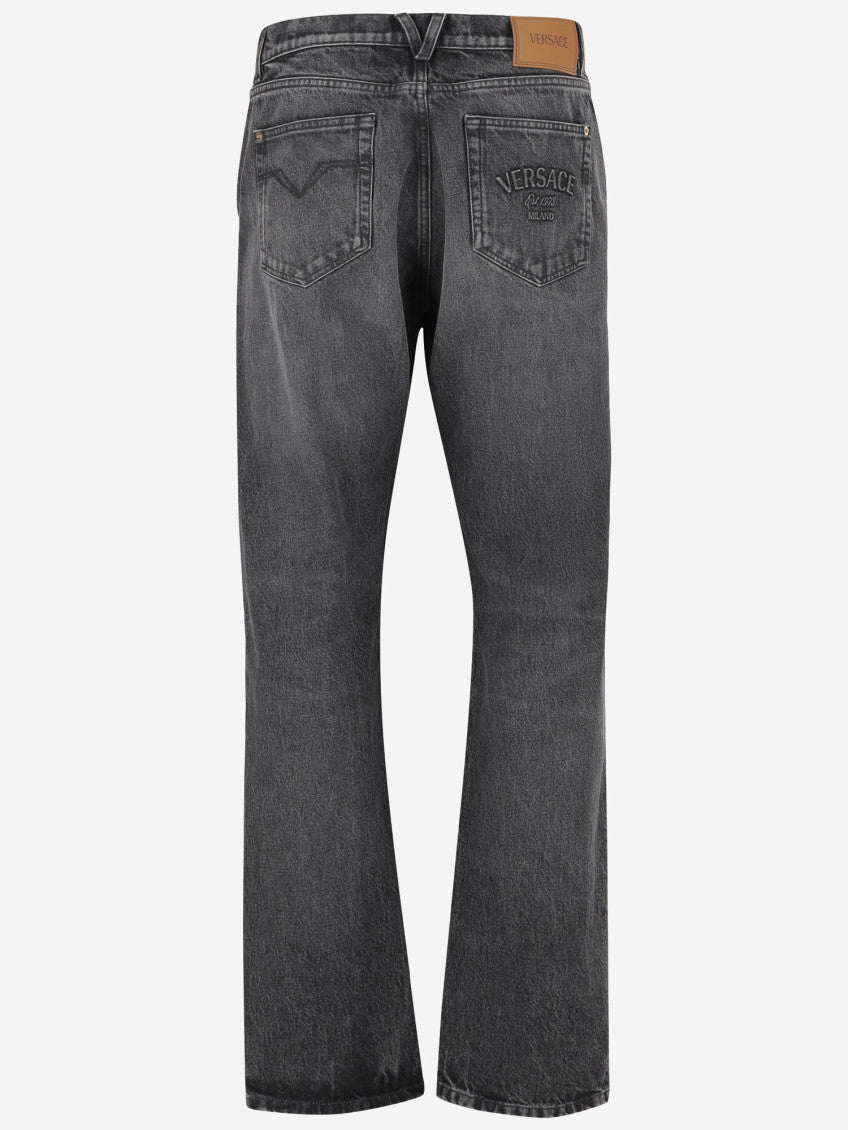 Grey Cotton Denim Jeans With Logo 2