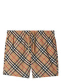 Beige Check Nylon Swim Shorts 1