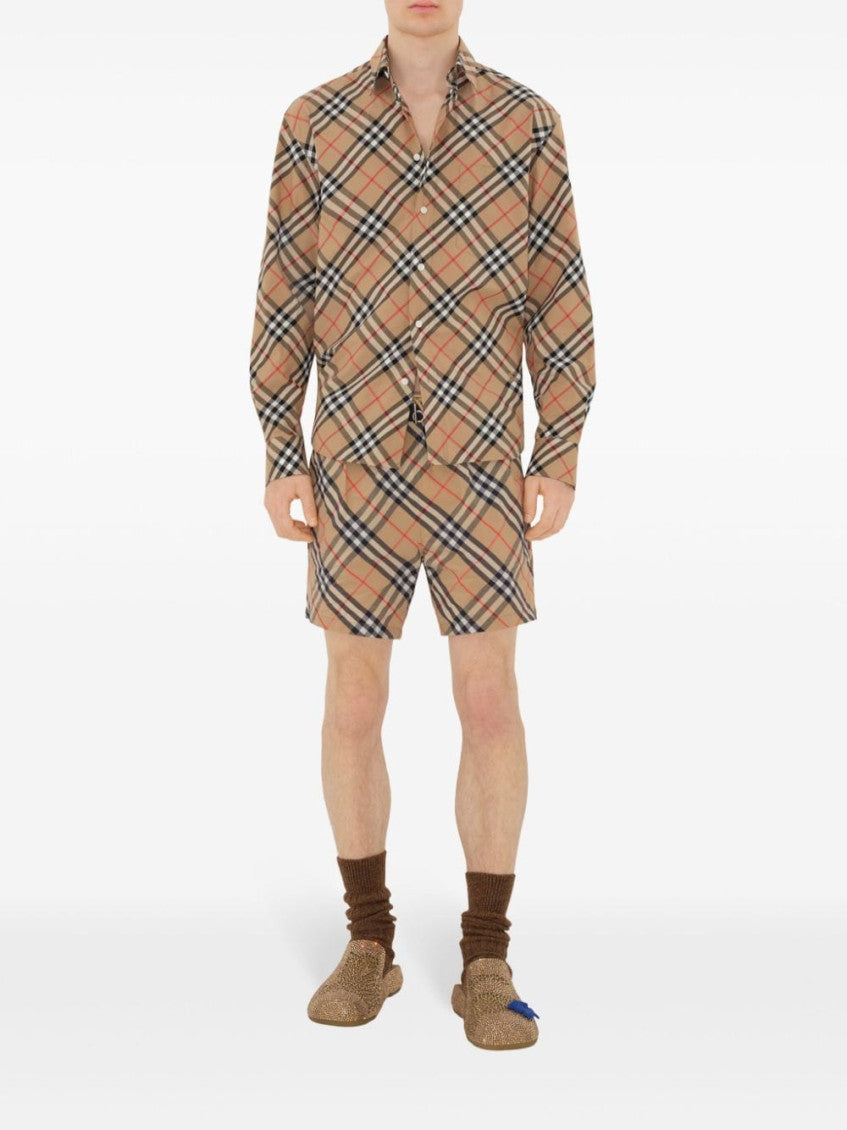 Beige Check Nylon Swim Shorts 5