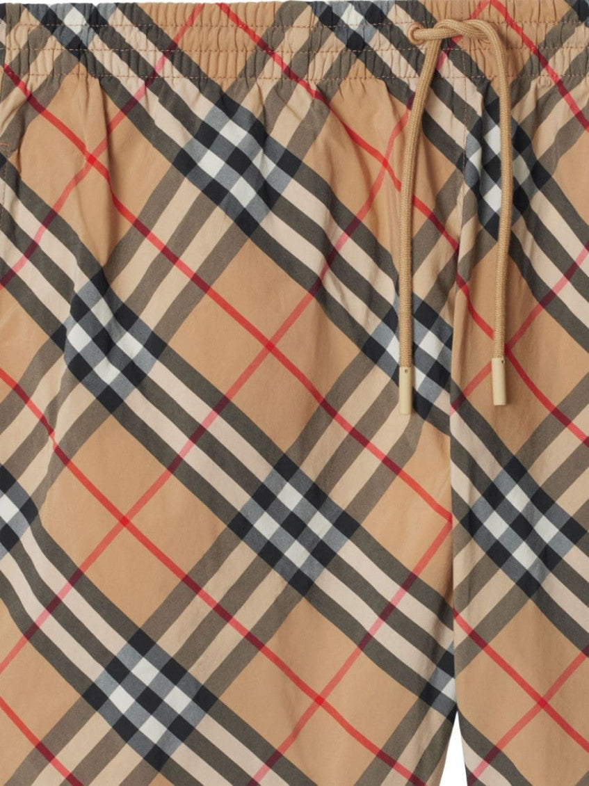 Beige Check Nylon Swim Shorts 6
