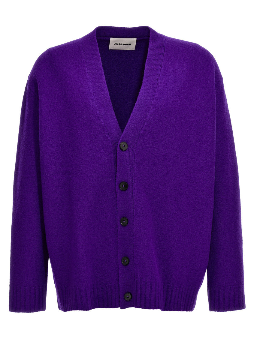 Purple Solid V-Neck Cardigan 1