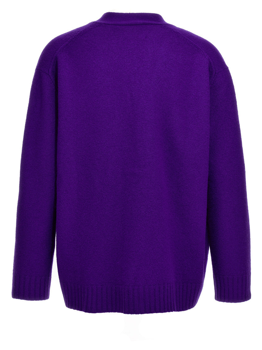 Purple Solid V-Neck Cardigan 2