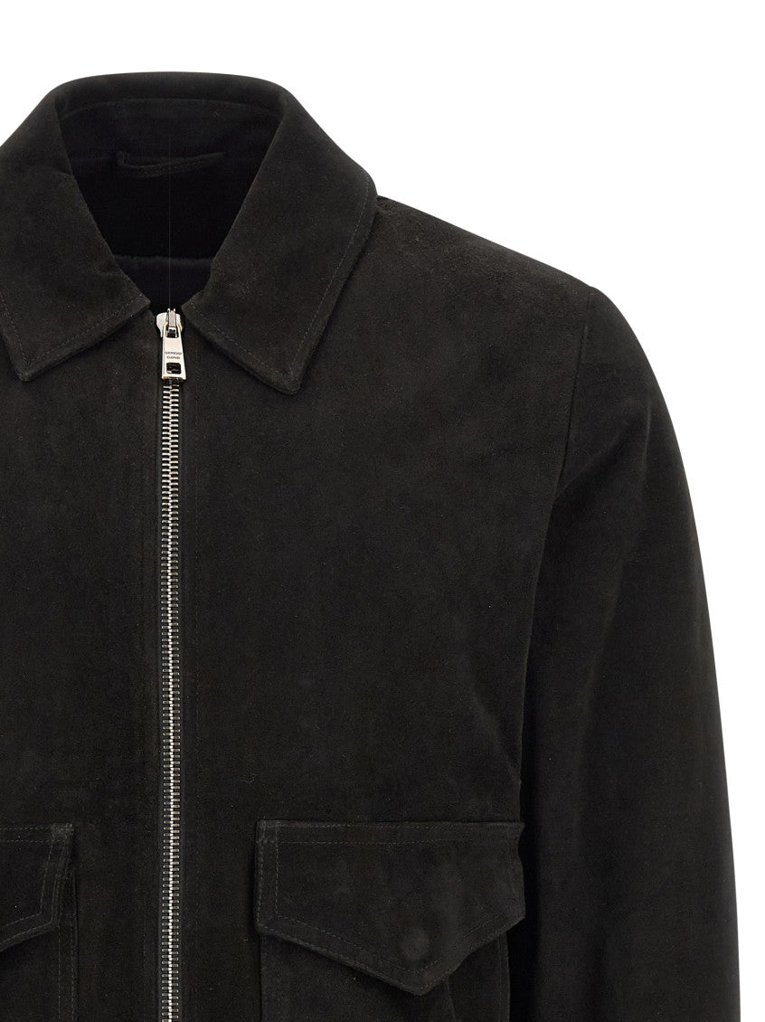 Black Solid Shirt Collar Jacket 3