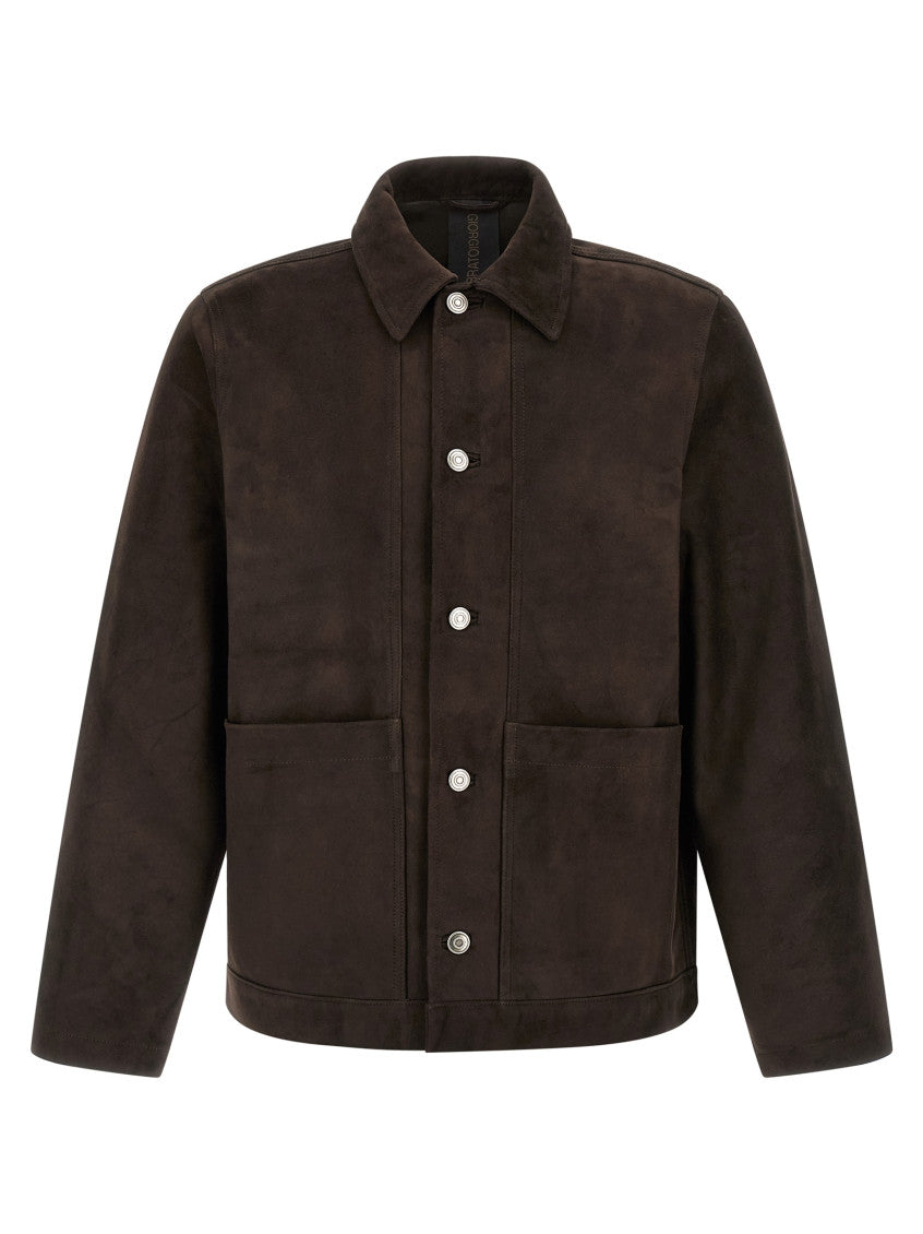 Brown Solid Shirt Collar Jacket 1