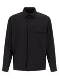Black Solid Shirt Collar Jacket 1