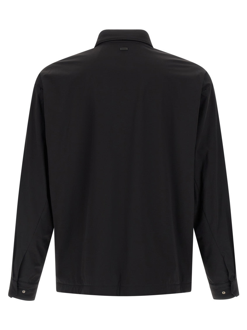 Black Solid Shirt Collar Jacket 2