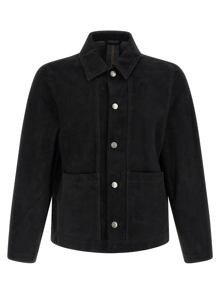Black Solid Shirt Collar Jacket 1