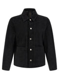 Black Solid Shirt Collar Jacket 1