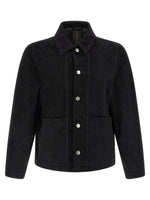 Black Solid Shirt Collar Jacket 1