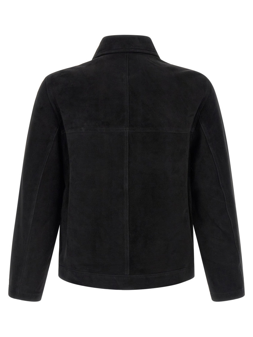 Black Solid Shirt Collar Jacket 2