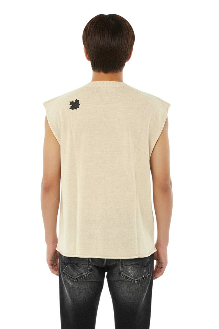 Beige Logo Sleeveless Vest 2
