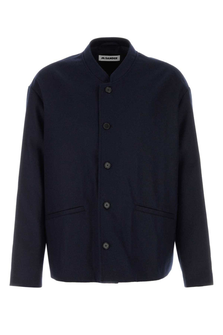 Navy Blue Mandarin Collar Jacket 1