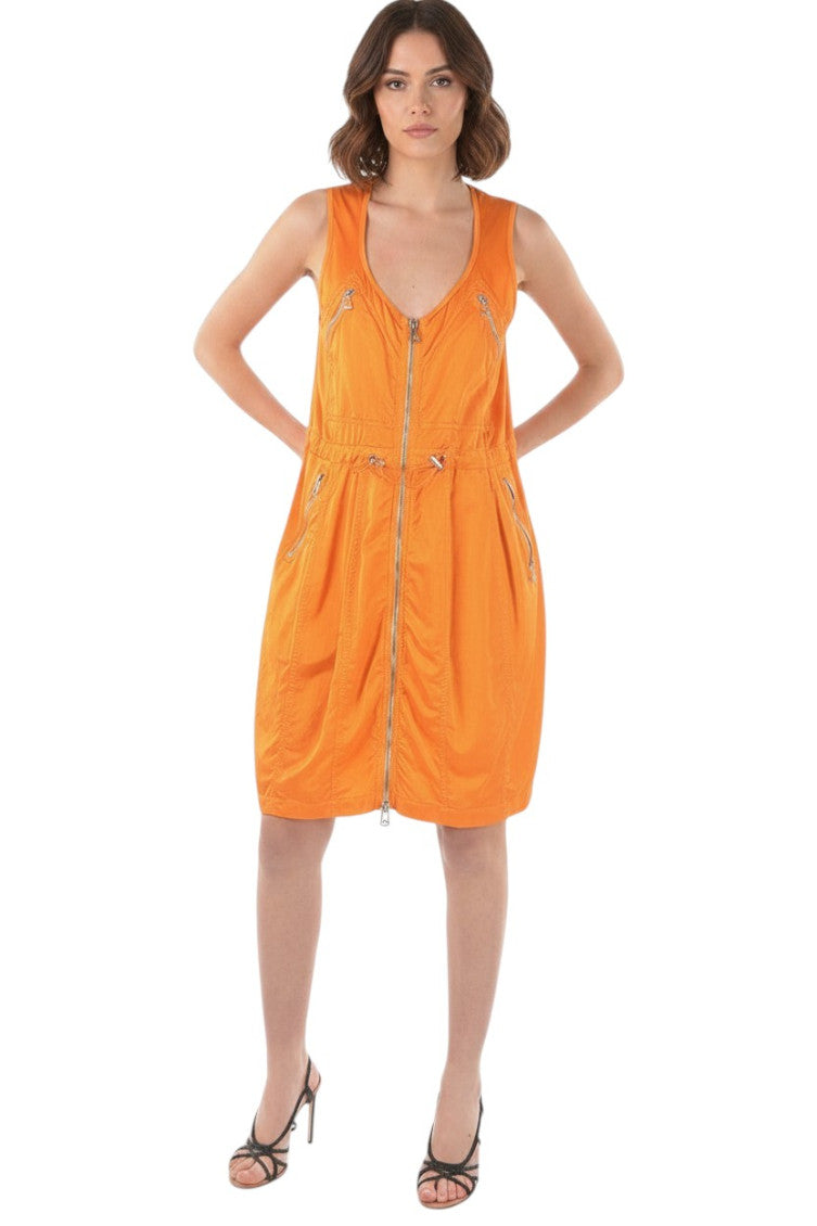 Orange V Neck Knee Length Dress 1
