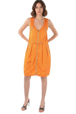 Orange V Neck Knee Length Dress 1