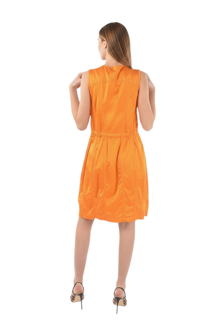 Orange V Neck Knee Length Dress 2