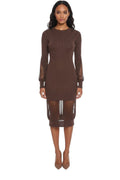 Brown Knitted Crew Neck Midi Dress 1