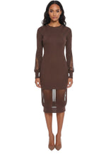 Brown Knitted Crew Neck Midi Dress 1