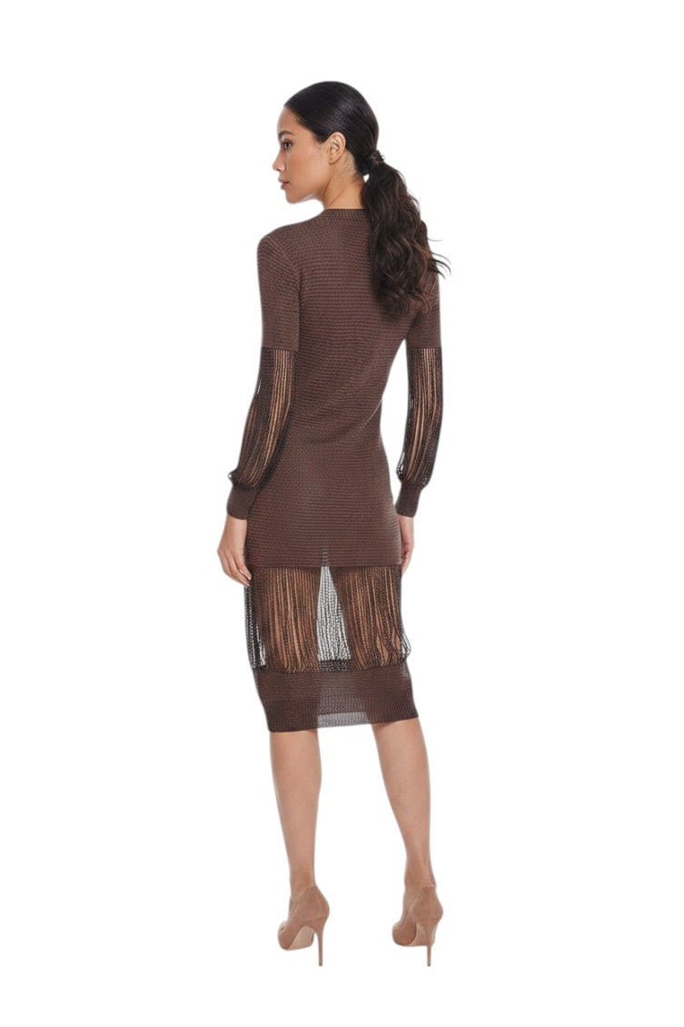 Brown Knitted Crew Neck Midi Dress 2