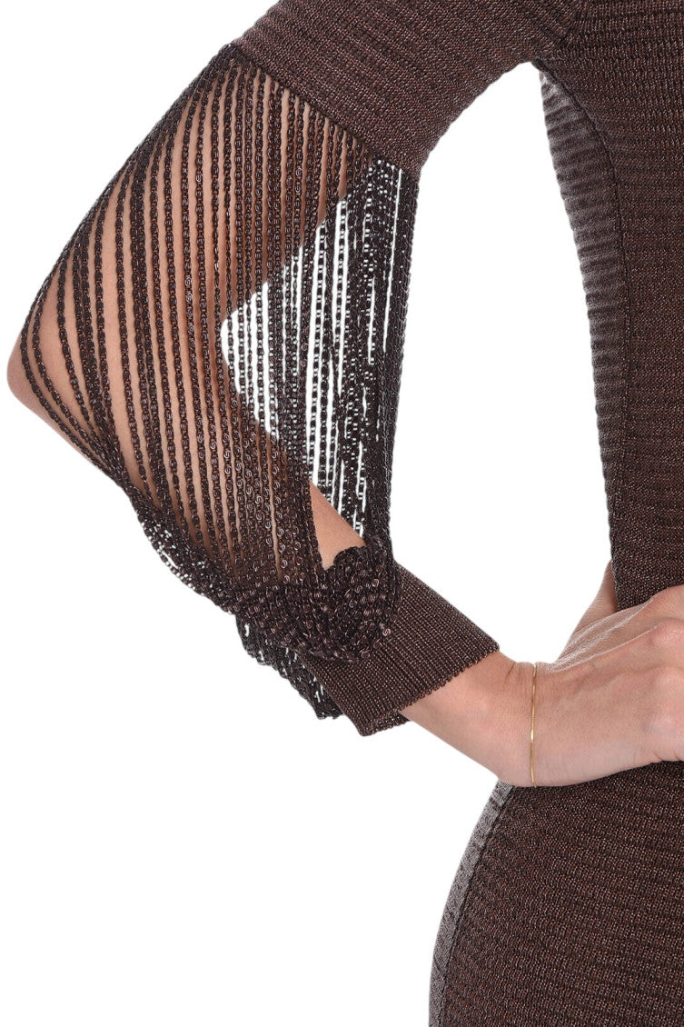 Brown Knitted Crew Neck Midi Dress 3