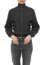 Black Knitted Mock Collar Jacket 1