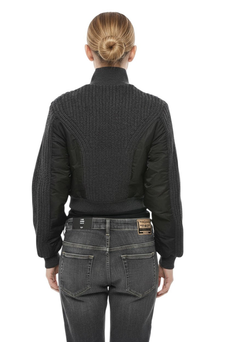 Black Knitted Mock Collar Jacket 2