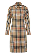 Beige Checks Shirt Collar Midi Dress 1