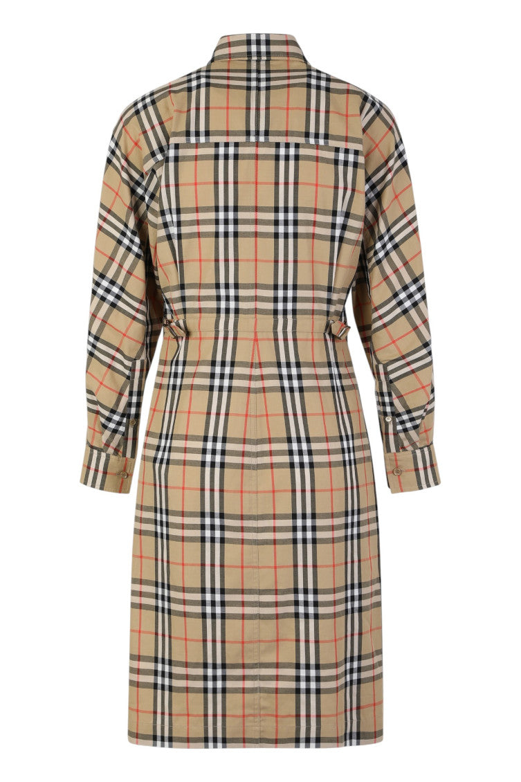 Beige Checks Shirt Collar Midi Dress 2