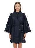 Blue Embroidered Mandarin Collar Dress 1