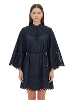 Blue Embroidered Mandarin Collar Dress 1