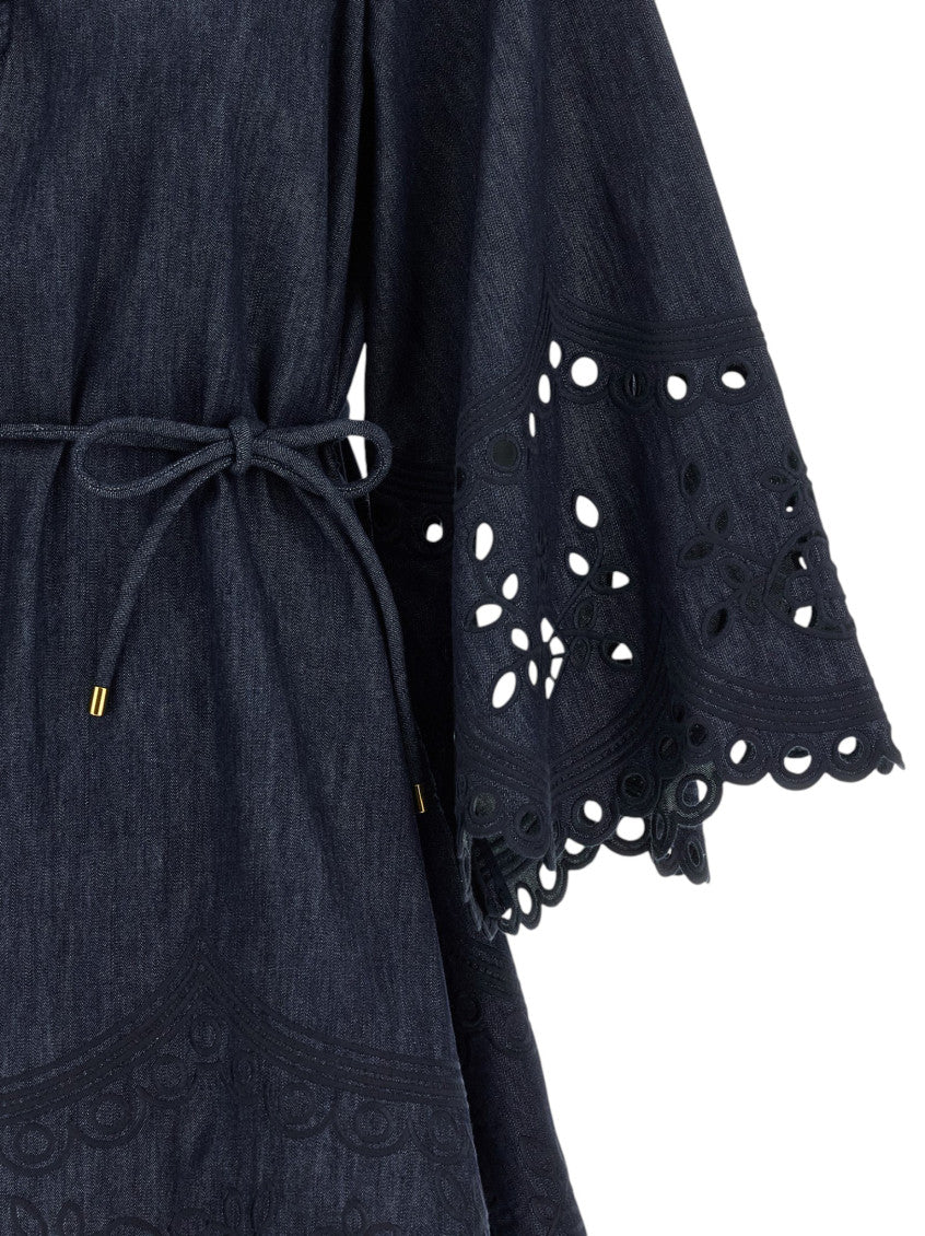 Blue Embroidered Mandarin Collar Dress 4