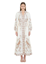 Beige Printed V Neck Maxi Dress 1