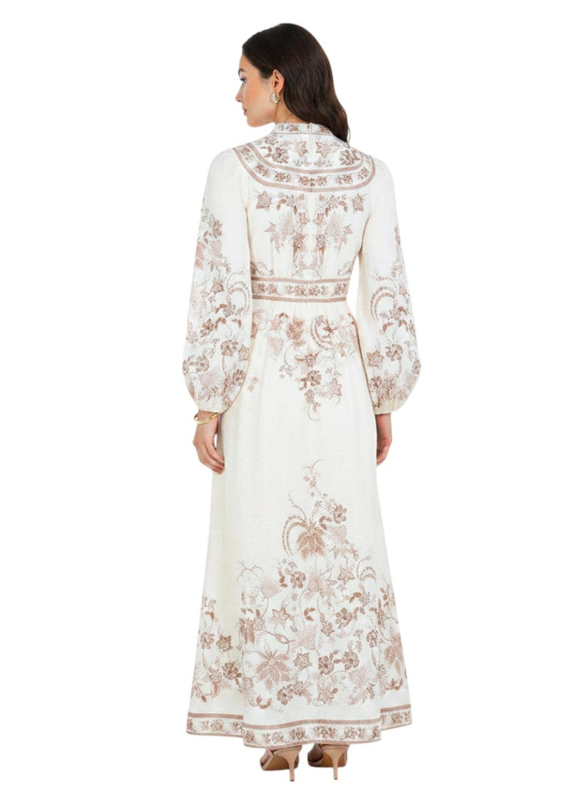 Beige Printed V Neck Maxi Dress 2