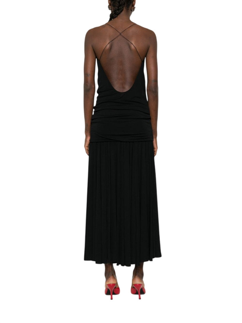 Black Pleated Strapless Maxi Dress 3