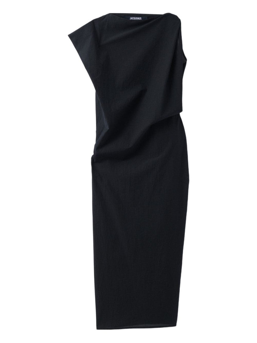 Black Solid Boat Neck Midi Dress 1