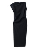 Black Solid Boat Neck Midi Dress 1