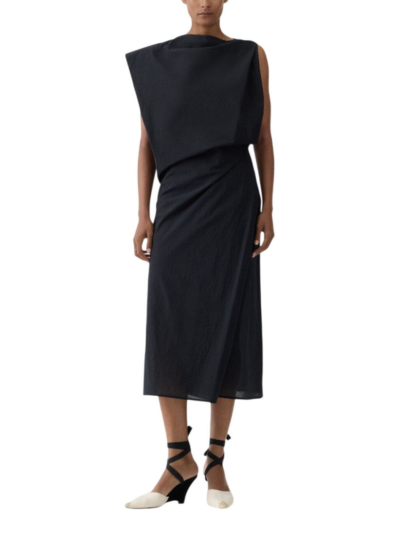 Black Solid Boat Neck Midi Dress 2