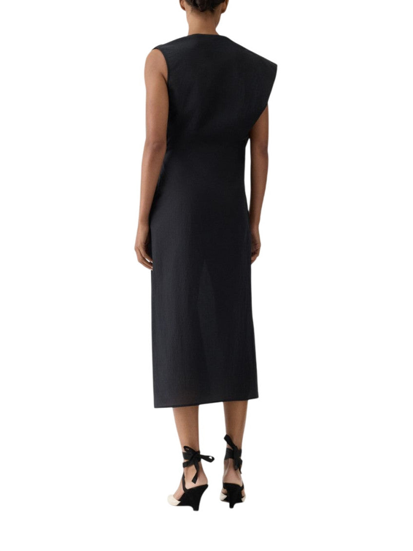 Black Solid Boat Neck Midi Dress 3