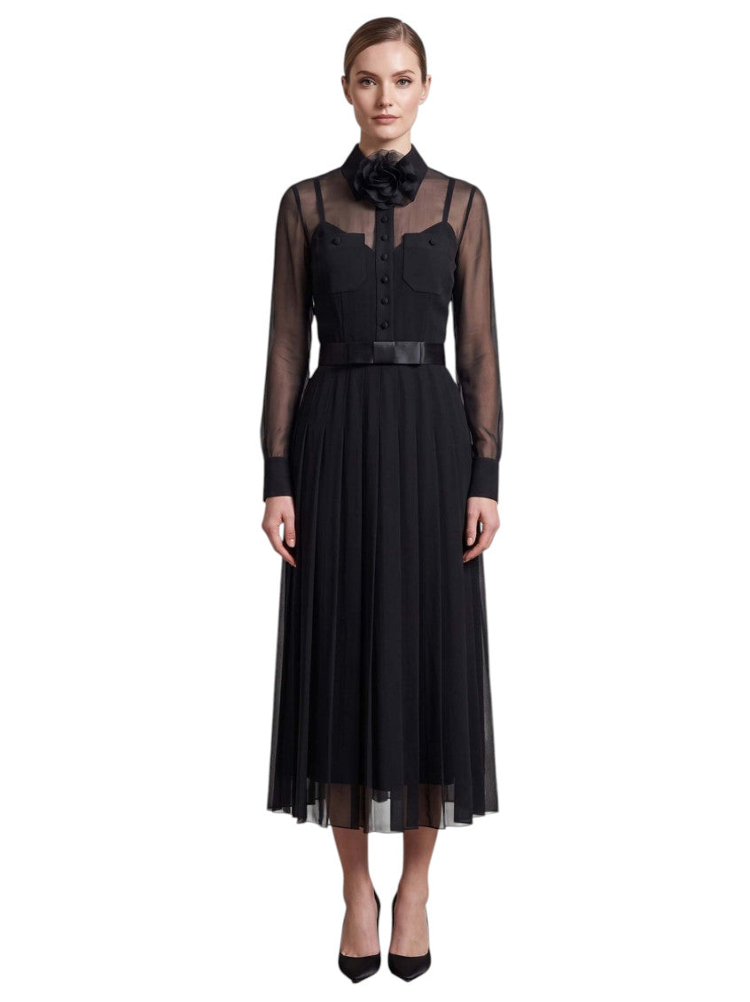 Black Shirt Collar Midi Dress 3