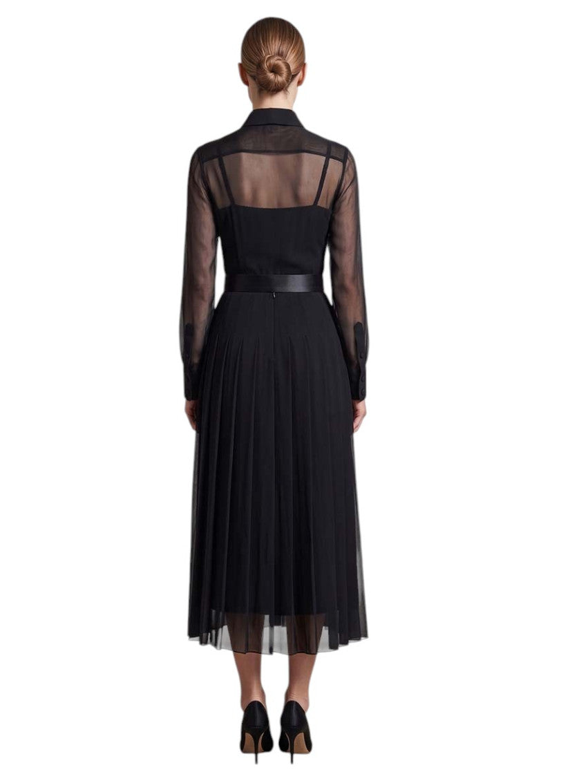 Black Shirt Collar Midi Dress 4