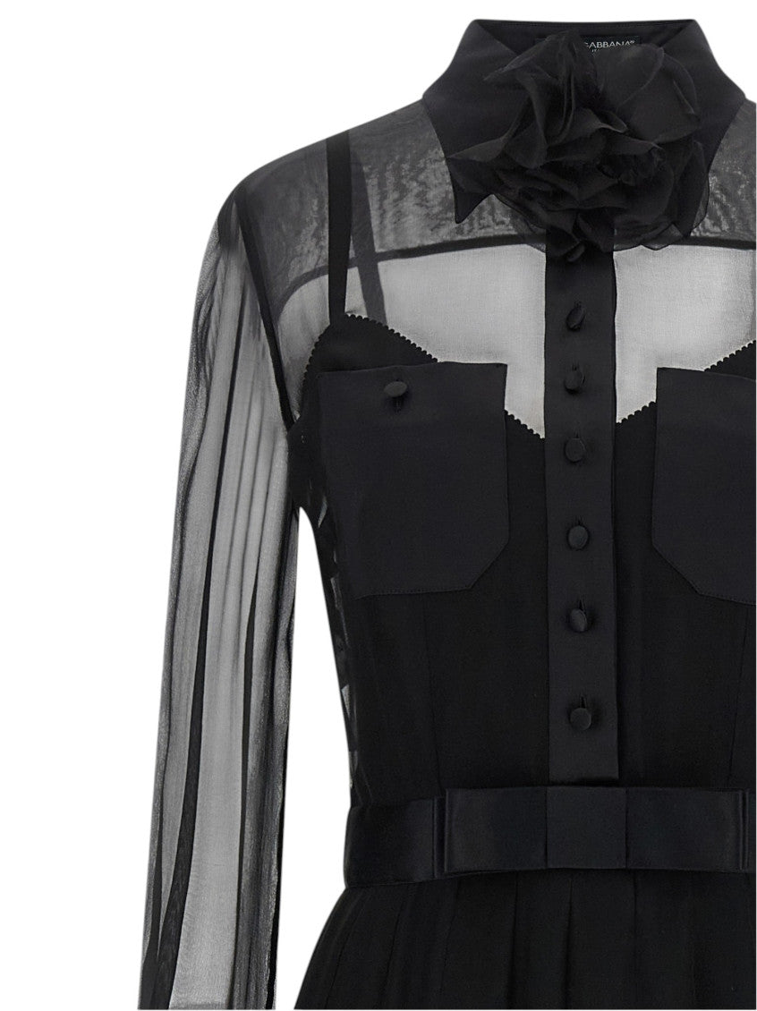 Black Shirt Collar Midi Dress 5