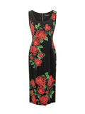 Black Floral Scoop Neck Midi Dress 1