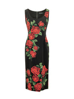 Black Floral Scoop Neck Midi Dress 1