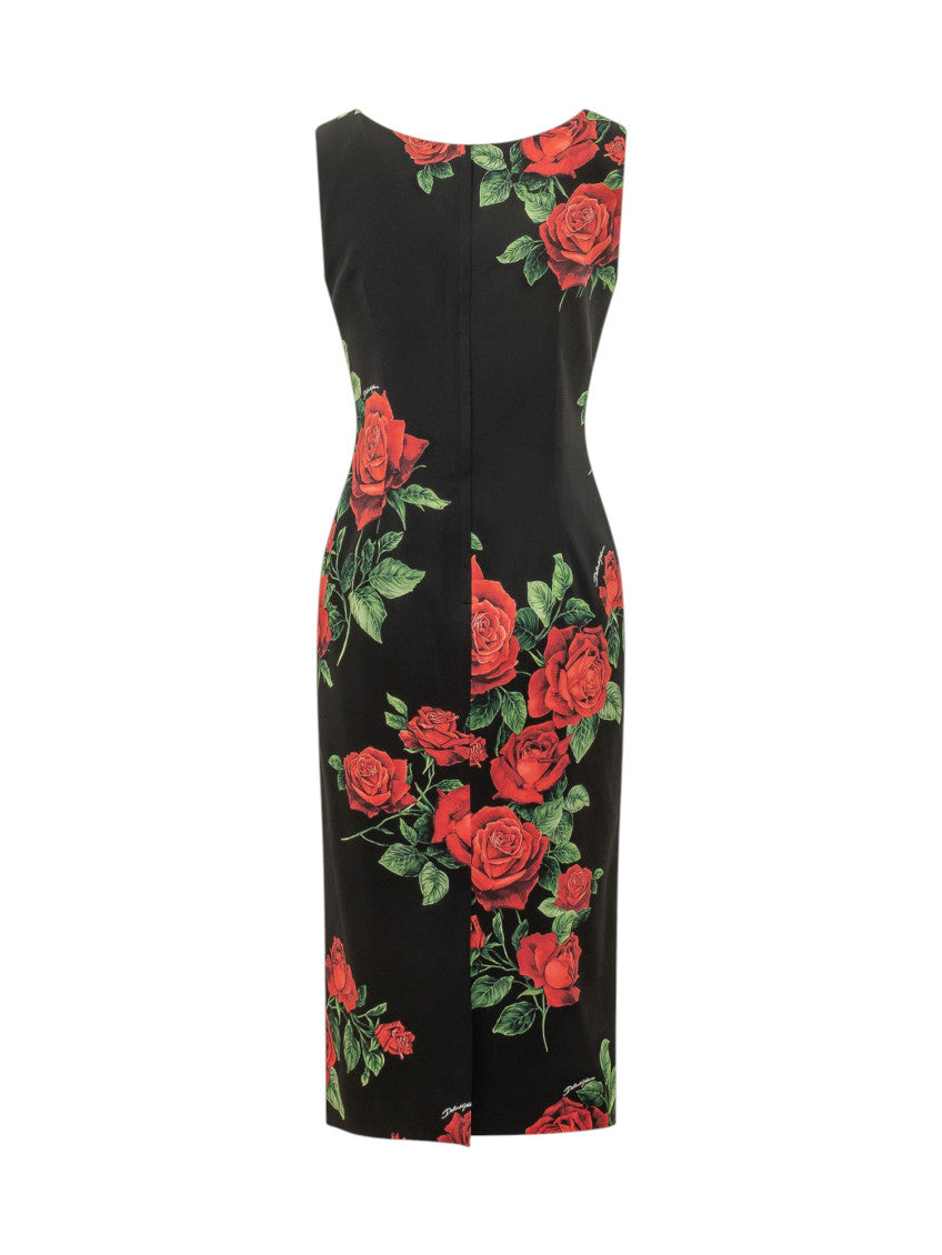 Black Floral Scoop Neck Midi Dress 2