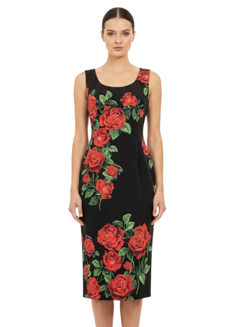 Black Floral Scoop Neck Midi Dress 3