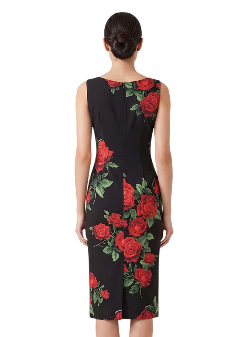 Black Floral Scoop Neck Midi Dress 4