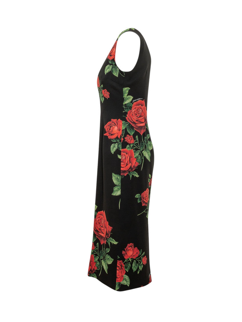 Black Floral Scoop Neck Midi Dress 5