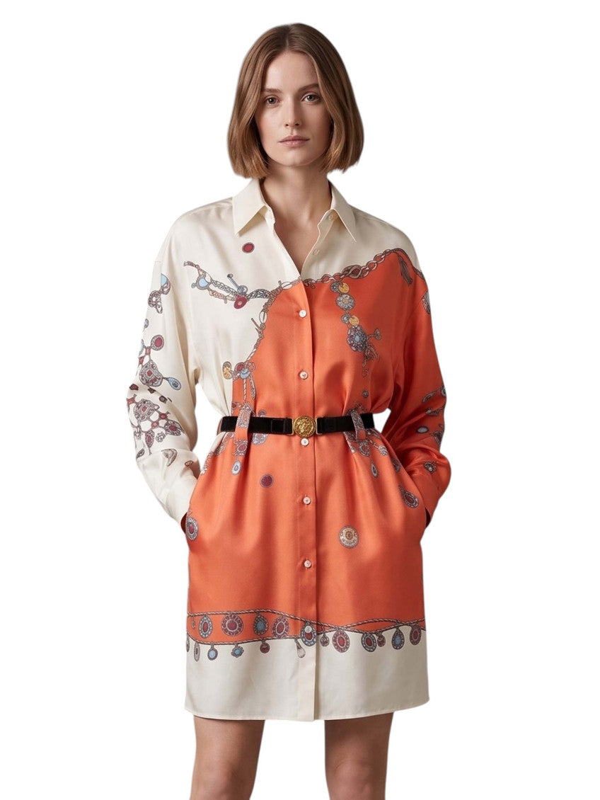 Multicolor Printed Shirt Collar Mini Dress 1
